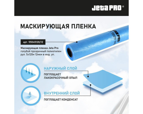 JETA PRO 55044150/12/55744150/12 Маскирующая пленка голубой прозрачный полиэтилен 4*150м  рул. 12мкм в инд.уп.