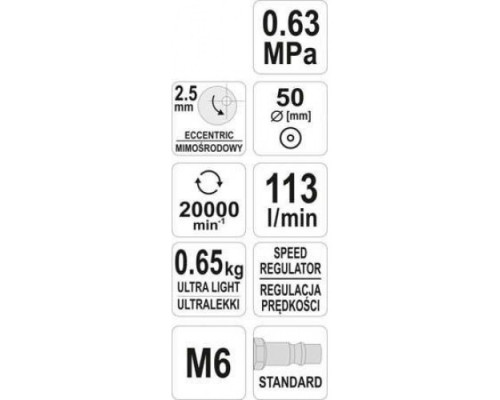 Шлифмашина эксцентриковая угловая пневматическая d50мм "Yato"