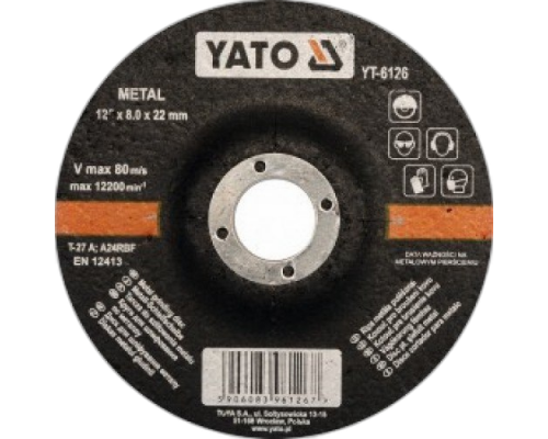 Круг для шлифования металла 125х6,0х22мм Yato YT-6124